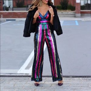 Express Sequin Jumpsuit - 70s disco colorful rainbow jumpsuit